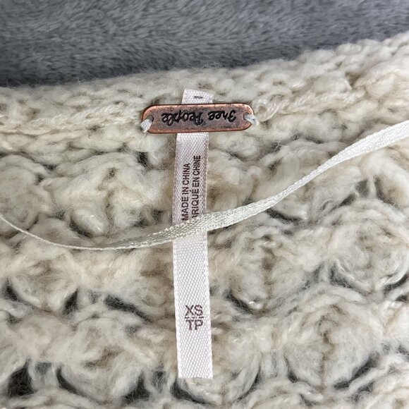 Free People Sweater Women XS Textured Knit Pullover Boho Ribbed Wool Sheer Chic - Picture 5 of 10